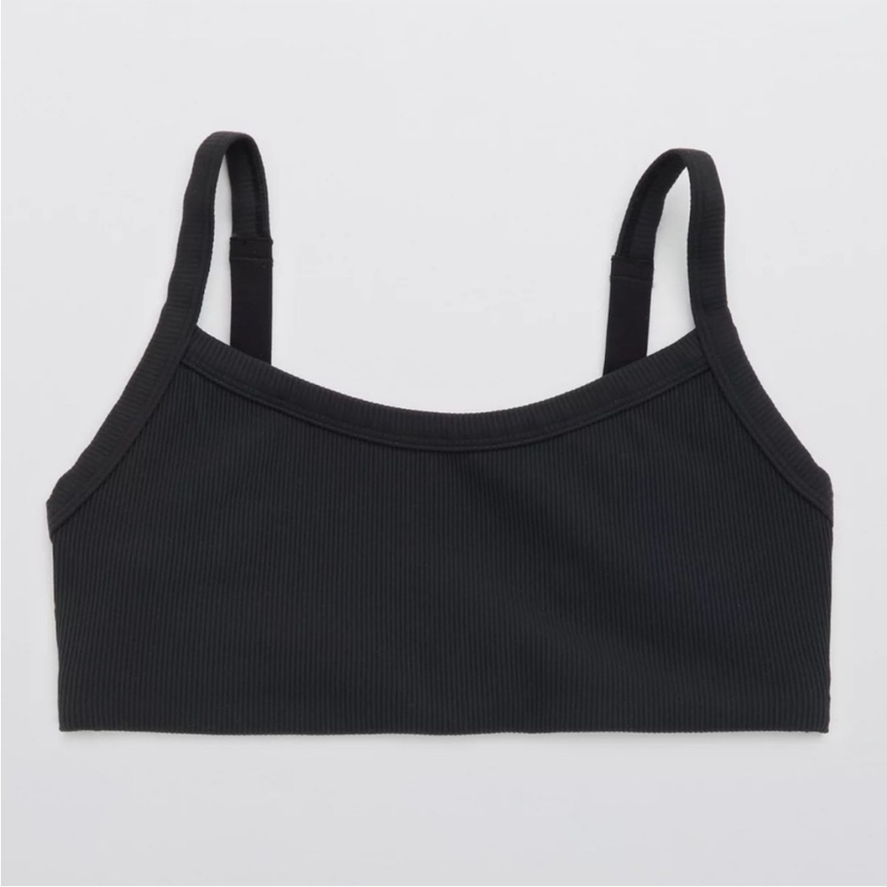 Aerie Offline Black Ribbed Medium Support Sports Bra Sz XXL